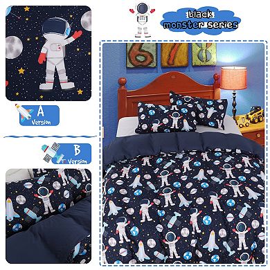 3 Pcs Polyester Microfiber Kids Duvet Cover Set Space Astronaut Pattern Twin