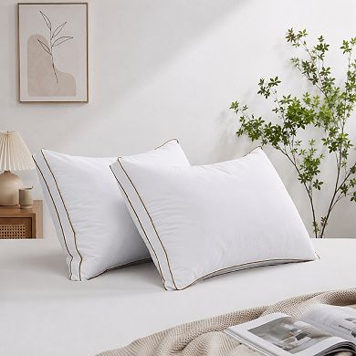 Unikome 2 Pack Gusseted Goose Feather Pillow 100% Cotton Shell