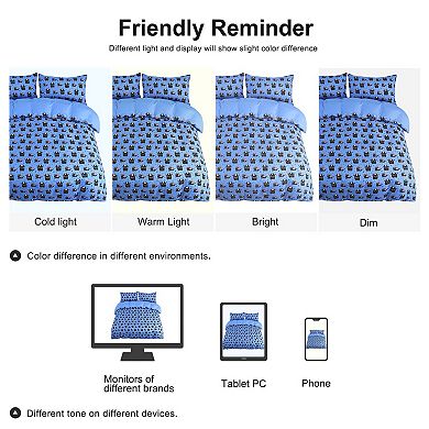 3 Pcs Polyester Microfiber Kids Duvet Cover Set Black Cartoon Pattern Queen