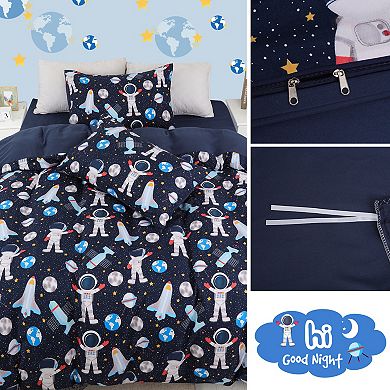 5 Piece Polyester Microfiber Kids Bedding Set Space Astronaut Pattern Queen