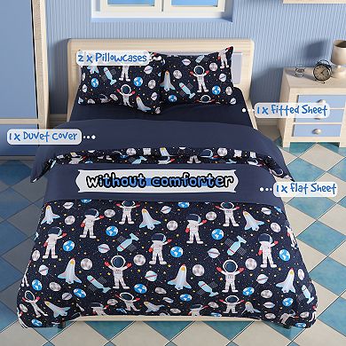 5 Piece Polyester Microfiber Kids Bedding Set Space Astronaut Pattern Queen