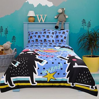 3 pc Polyester Microfiber Kids Duvet Cover Set Big Black Cartoon Print Twin