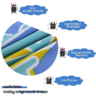 3 Piece Polyester Microfiber Kids Duvet Cover Set Big Black Cartoon Print Twin