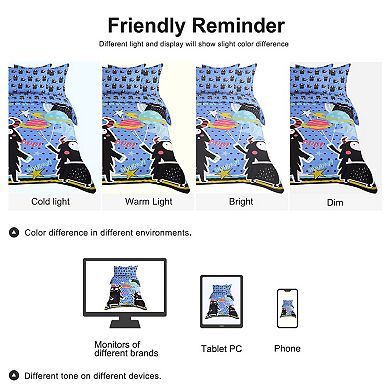 3 Piece Polyester Microfiber Kids Duvet Cover Set Big Black Cartoon Print Twin