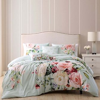 Bebejan Rose on Misty Green 100% Cotton 5 pc Reversible Comforter Set