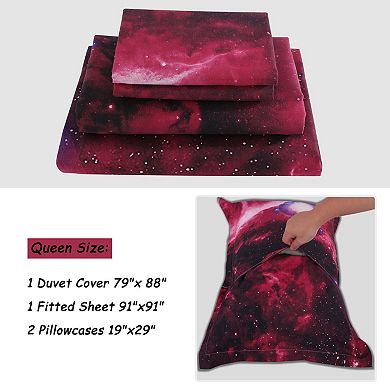 Galaxy Sky Cosmos Night Pattern 3D Printed 4pcs Bedding Duvet Cover Set Queen