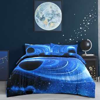 3d Printed Space Themed 4 pc Duvet Cover Set, Twin