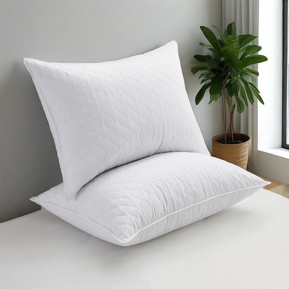 Unikome 2 Pack Quilted White Goose Down & Feather Medium Support Bed Pillows - Standard Queen