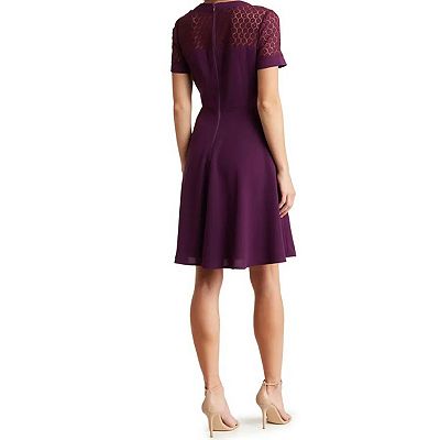 Women's Focus BY Shani Fit & Flare Crepe & Lace Dress, Size: 2, Black