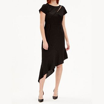Women's Focus By Shani Asymmetrical Striped Sheath Midi Dress