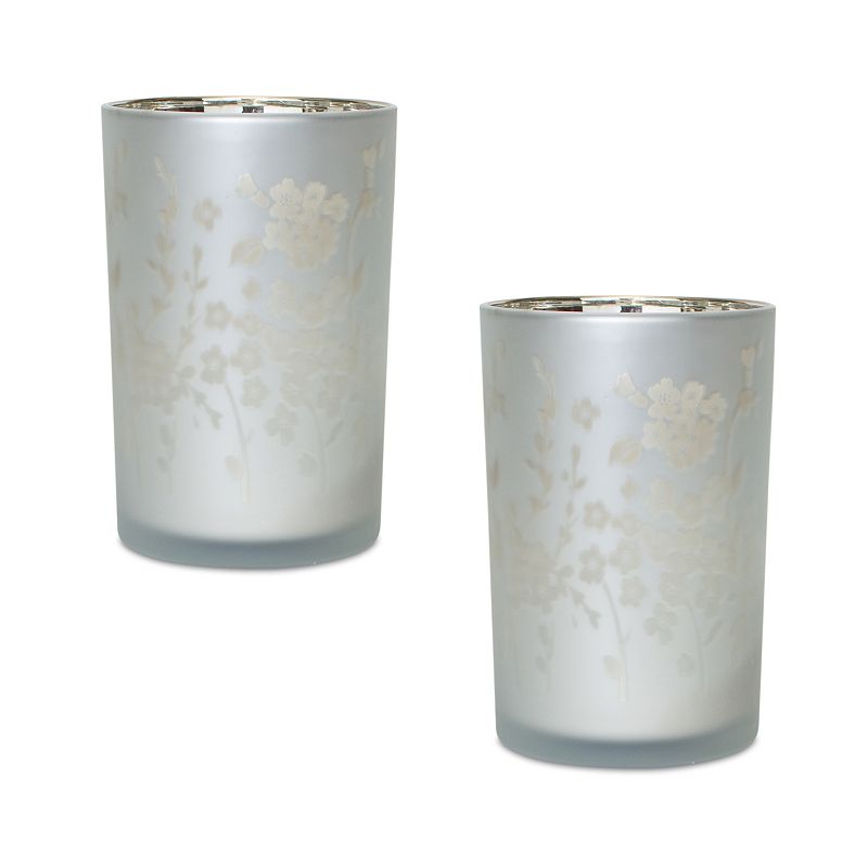 UPC 746427828024 product image for Melrose Frosted Glass Candle Holder 2-Piece Set, Silver | upcitemdb.com