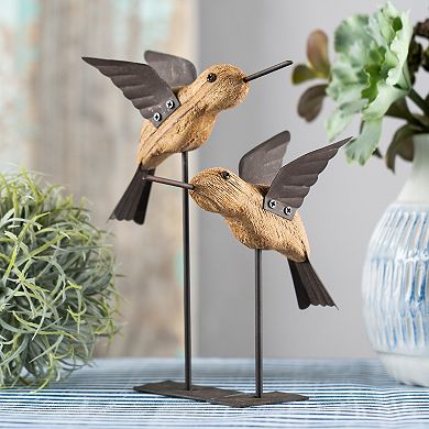 Melrose Natural Fir Wood Bird Figurine 2-Piece Set