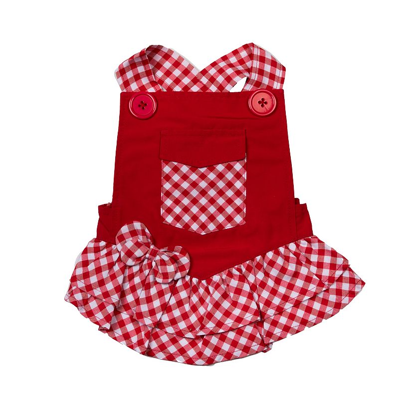 Doggy Parton  Dog Clothes  Gingham Overalls Pet Dress  Red  Large