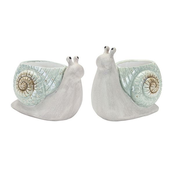 Melrose Whimsical Terra Cotta 2-Piece Garden Snail Planter Set