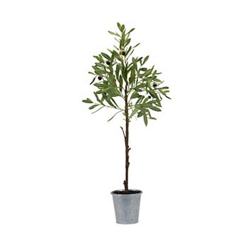 Melrose 31.5-Inch Artificial Olive Leaf Silk Tree with Tin Pot Floor Decor