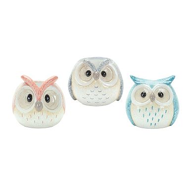 Melrose Whimsical Pastel Terra Cotta Owl Figurine 3-pc. Set