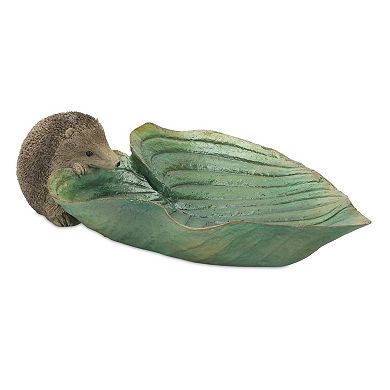 Melrose Garden Leaf Bird Bath with Hedgehog Accent 2-pc. Set