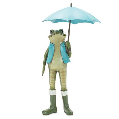 Melrose Garden Frog with Umbrella and Rainboot Accent 2-pc. Set