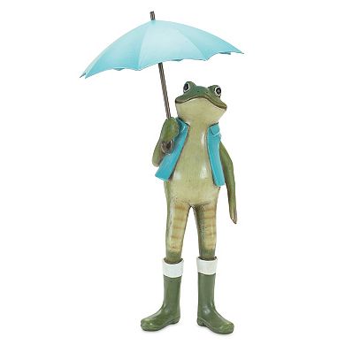 Melrose Garden Frog with Umbrella and Rainboot Accent 2-pc. Set