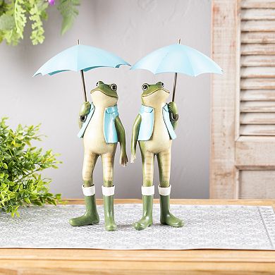 Melrose Garden Frog with Umbrella and Rainboot Accent 2-pc. Set