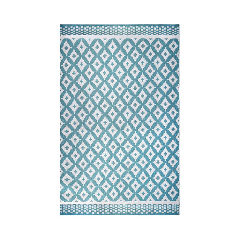 SUPERIOR Adalia Lattice Geometric Reversible Indoor/Outdoor Area Rug, Blue, 6X9 Ft