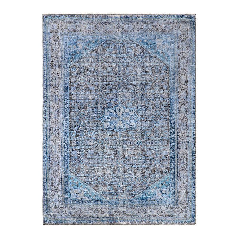 SUPERIOR Traditional Oriental Medallion Power-Loomed Indoor Area Rug, Blue, 7.5X9.5 Ft