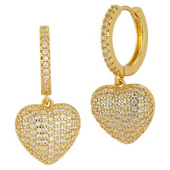 Cubic Zirconia Heart Huggie Hoop Earrings