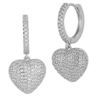 Cubic Zirconia Heart Huggie Hoop Earrings