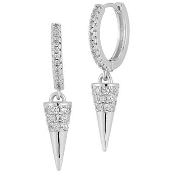 Cubic Zirconia Spike Charm Huggie Hoop Earrings