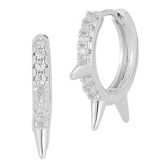 Cubic Zirconia Spiked Huggie Hoop Earrings