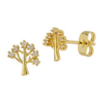 Cubic Zirconia Tree Of Life Stud Earrings