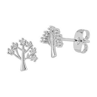 Cubic Zirconia Tree Of Life Stud Earrings