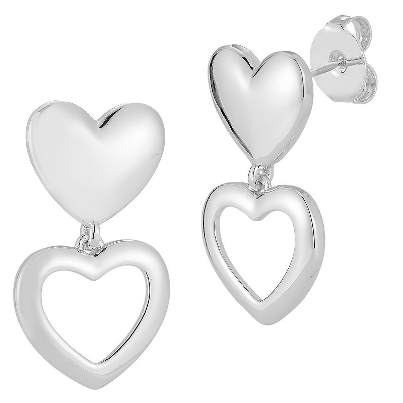 Heart Drop Earrings, Women's, Silver Tone