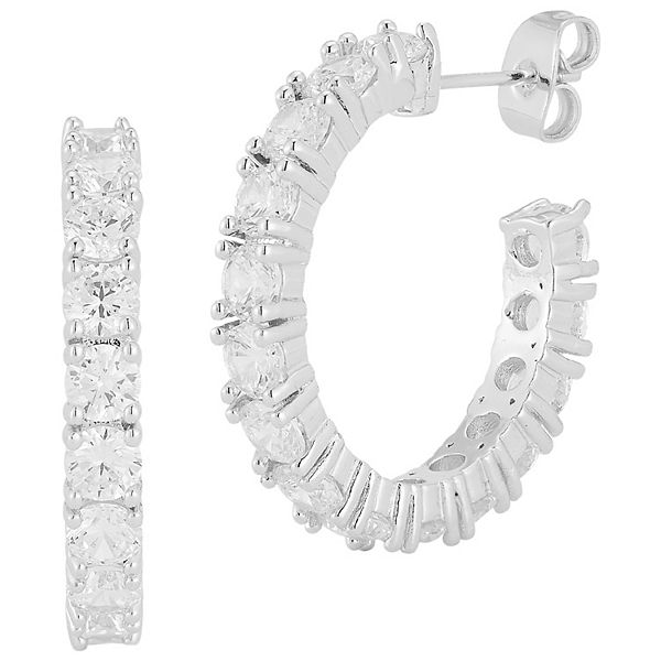 Silver & Cubic Zirconia Hoop Earrings main image 1