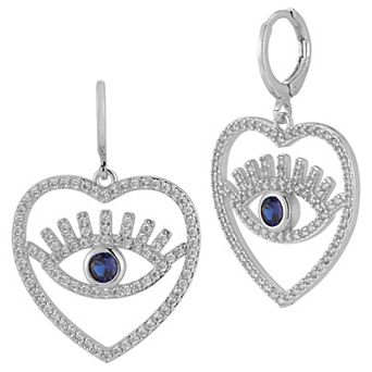 Cubic Zirconia Heart Evil Eye Drop Earrings