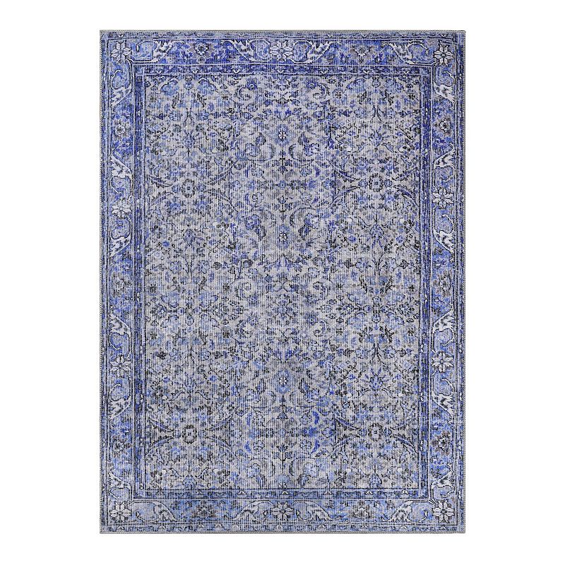 SUPERIOR Boho Distressed Floral Indoor Area Rug, Blue, 7.5X9.5 Ft