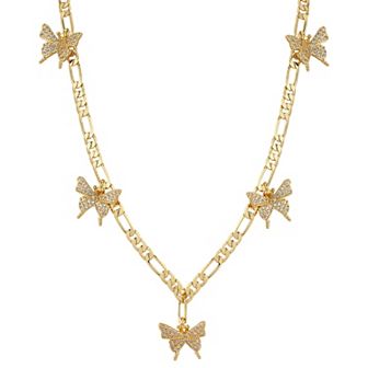 WINX Cubic Zirconia Butterfly Charm Station Necklace