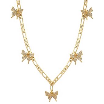 WINX Cubic Zirconia Butterfly Charm Station Necklace