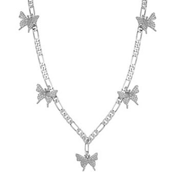 WINX Cubic Zirconia Butterfly Charm Station Necklace
