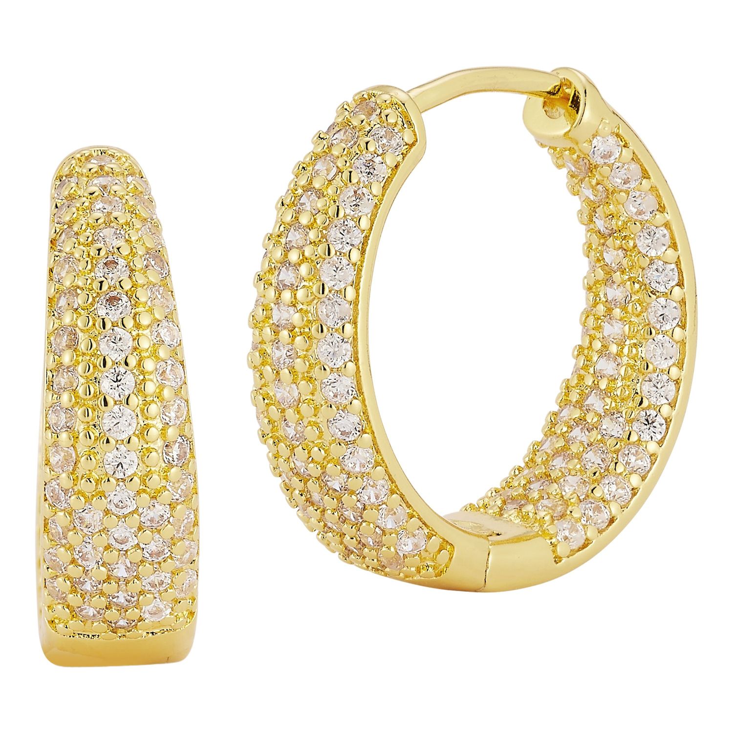 14k Gold Over Sterling Silver 3-row Cubic Zirconia (Diamonique) Huggie Hoops