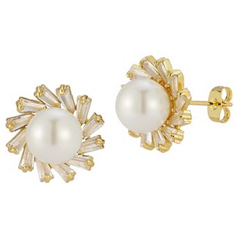 Cubic Zirconia & Freshwater Cultured Pearl Stud Earrings