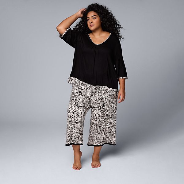 Plus Size Simply Vera Vera Wang 3/4 Sleeve Top & Capri Set