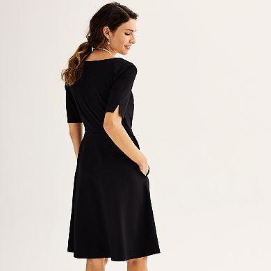 Women's Croft & Barrow® Elbow Sleeve A-Line Ponte Dress