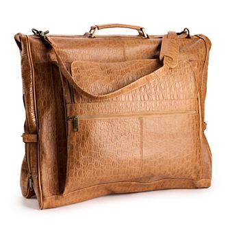 AmeriLeather Brown Leather Pebble-Print Garment Bag