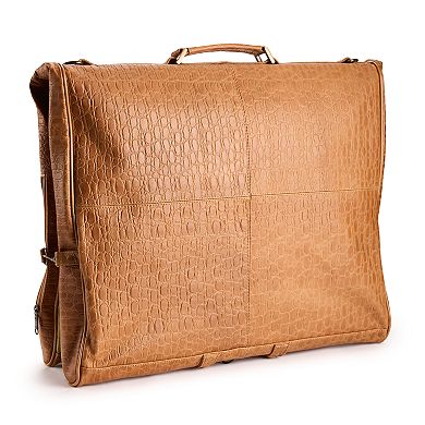 AmeriLeather Brown Leather Pebble-Print Garment Bag