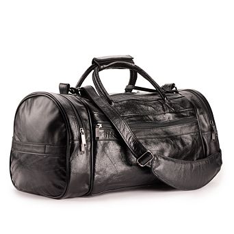 AmeriLeather Black Leather 20-inch Dual Zippered Duffel Bag