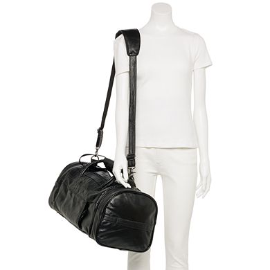 AmeriLeather Black Leather 20-inch Dual Zippered Duffel Bag