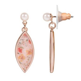 LC Lauren Conrad Floral Acetate Marquis Drop with Simulated Pearl Top Earrings