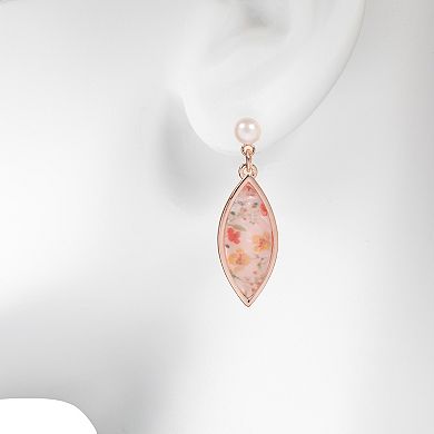 LC Lauren Conrad Floral Acetate Marquis Drop with Simulated Pearl Top Earrings