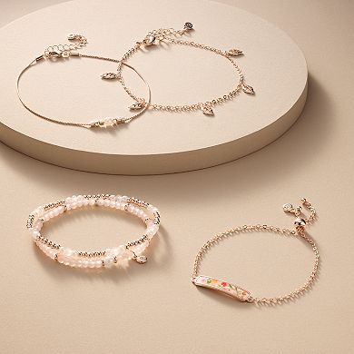 LC Lauren Conrad Glitzy & Rose Quartz Bead Strecth Bracelet Set